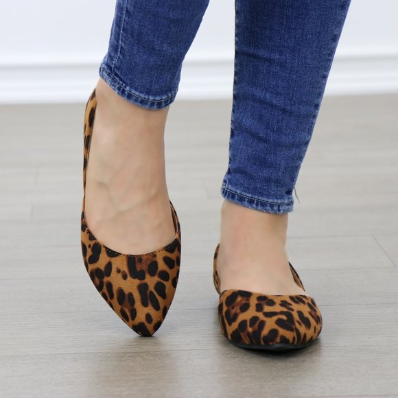 Leopard Print Vegan Suede Slip On Flats - Picture 6 of 16